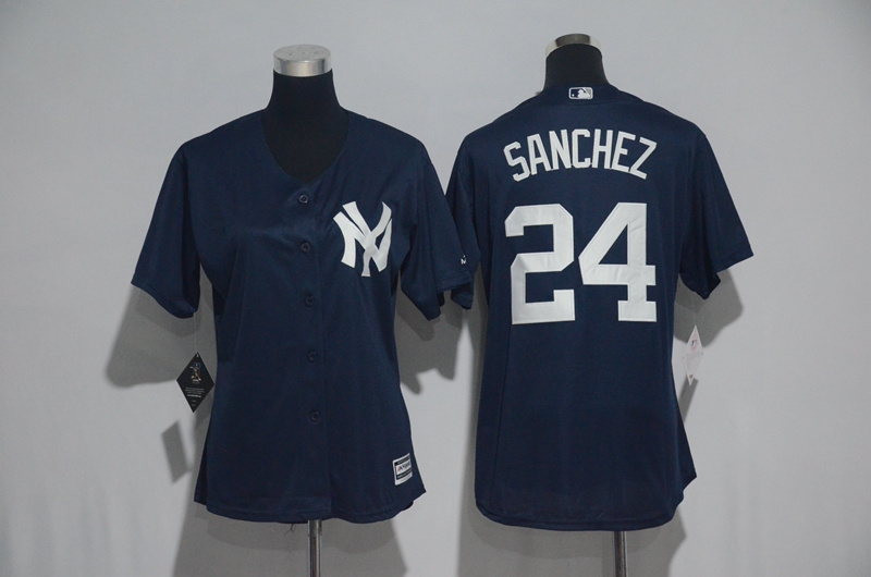 Womens 2017 MLB New York Yankees #24 Sanchez Blue Jerseys->women mlb jersey->Women Jersey